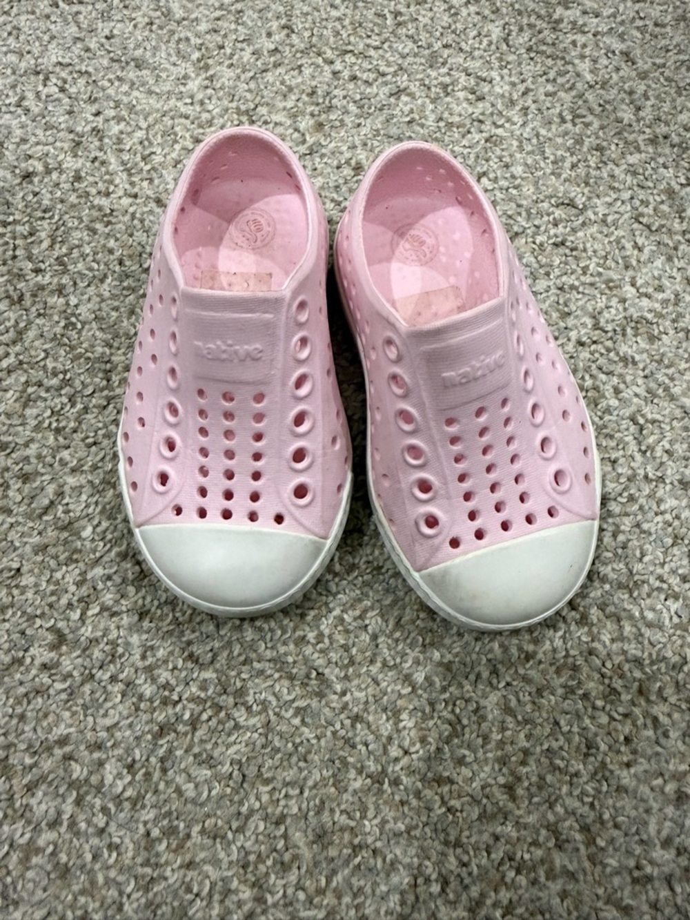 Native Pink Kids Water Shoes with White Toe Caps